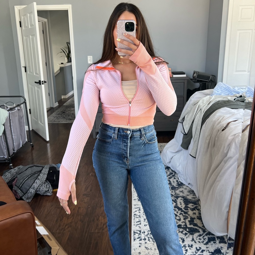 Pink and Orange Cropped Athletic Jacket